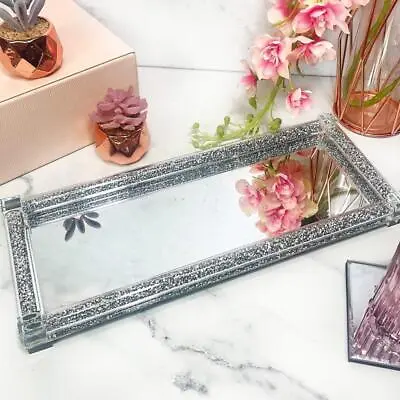 Buy Crystal Filled Mirror Tray For Tea Coffee Sugar Diamond Crushed Jars Canisters • 19.99£