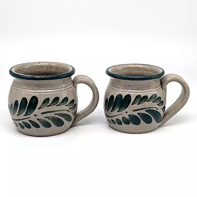 Buy Westerwald Pottery VTG Set Of 2 Mugs Green Leaf Salt Glazed Stoneware Signed • 37.23£