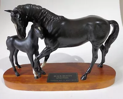 Buy Beswick Black Beauty & Foal Horse Figure Group On Wooden Plinth / Base A/f • 19.50£