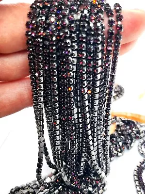 Buy SS12 1M Gunmetal Black + Amethyst Glass Crystal Rhinestone Chain Trim 1 • 4.79£