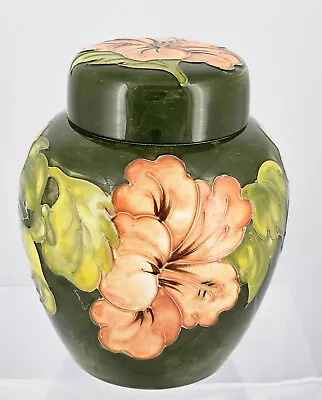 Buy Vintage MOORCROFT Large Hibiscus Green Ginger Jar - Double Paper Labels - 1960's • 165.40£