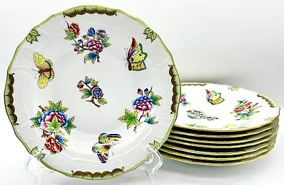 Buy Set Of 8 Superb Herend Queen Victoria Green Trim Dessert Plates, 1520, Xlnt Cond • 838.73£