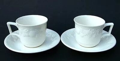 Buy TWO BHS Barratts Lincoln White Embossed Fruit & Vine Cups & Saucers 250ml In VGC • 9.95£