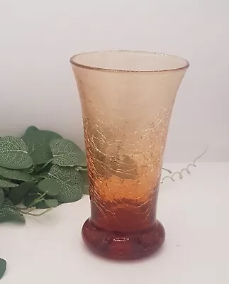 Buy Vintage Amber Art Deco Crackle Glass Vase • 16£