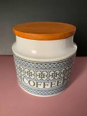 Buy Vintage Hornsea Pottery Blue Tapestry Pattern Coffee Canister Jar Wooden Lid • 12£