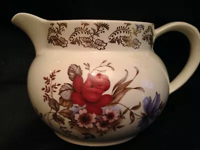 Buy Lord Nelson Pottery England Pitcher Rounded Jug 4  Tall Red Rose Gold Accents • 13.93£