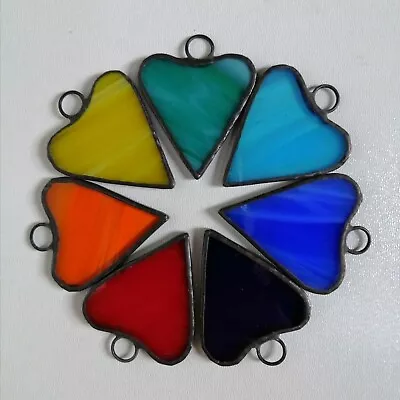 Buy Rainbow Stained Glass Mini Hearts Favor Ornaments Set For Garland Wreath Tags • 32.62£