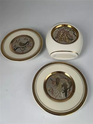 Buy The Art Of Chokin 24K Gold Edged Plate Colored-Chokin Japan 3pc Set • 9.99£