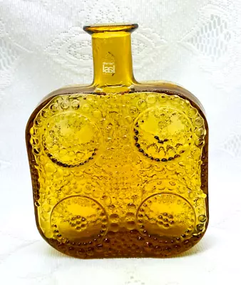 Buy Lasi Riihimaen Nanny Still Amber Yellow Art Glass Grapponia Bottle Finland Rare! • 209.68£