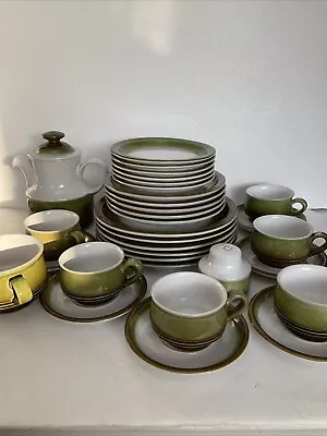 Buy Denby - Rochester - Vintage Green Pottery Stoneware Dinner Serving Set 33 Pieces • 180£