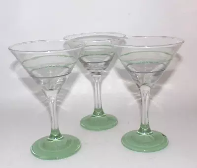 Buy 3 Original Aer Deco Cocktail Martini Glasses Green Grey Banded Excellent • 18£