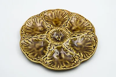Buy French Antique Majolica Oyster Plate GIEN Signed Olive Brown №1 • 73.62£