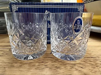 Buy Lovely NOS Pair Of 2x Royal Doulton Rummer 9 Cut Crystal Tumbler Glasses Boxed • 19.99£