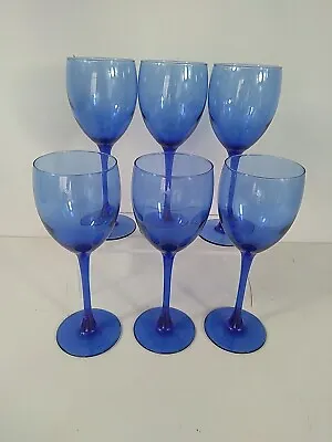 Buy Luminarc France Cobalt Blue Wine Glasses X6 Vintage Display Summer Stylish • 39.15£