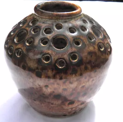 Buy Vintage Iden Pottery Of Rye Sussex Glazed Hole- Pot/vase Shades Of Brown Vgc • 11£