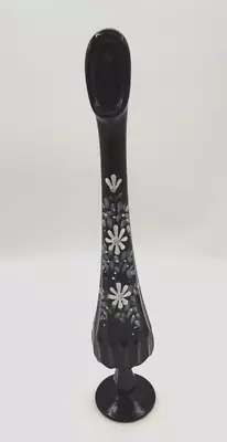 Buy Vintage Fenton Black Amethyst Thumbprint Pedestal Floral Hand Painted Swung Vase • 37.18£