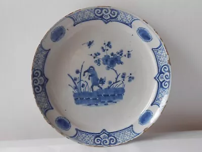 Buy Antique Dutch Delft Plate 18th Century. Decor  Fox ? And Flowers   Pottery • 78£
