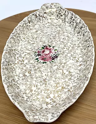 Buy Vintage Royal Victoria Oval Wade Sandwich Plate Pretty Gold & Pink Flower • 12.99£