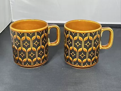 Buy Pair Of Vintage Hornsea Pottery Heirloom Pattern Mugs In Brown - VGC • 34.90£