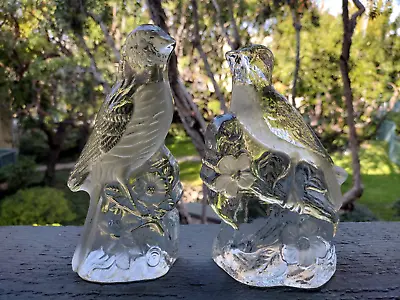 Buy 2 Vintage Viking Glass Clear & Frosted Bird Robin Figurines Bookend Paperweights • 26.08£