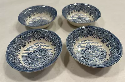 Buy SET OF 4 Salem China Olde Staffordshire Blue English Village 6  Soup Fruit Bowls • 23.30£