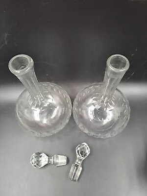 Buy Pair Antique Clear Cut Glass Globe Stem Decanters With Stoppers C93 T2160 • 14.99£