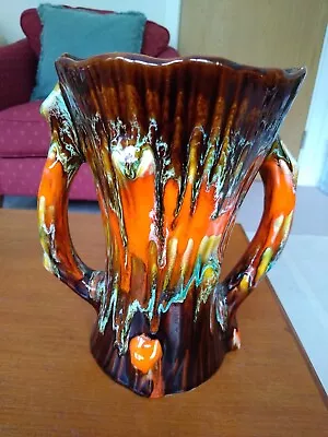 Buy Beautiful Vallauris Twin Handled Orange Drip Lava Vase In Good Condition  • 19.50£