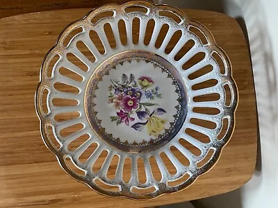 Buy Martinroda Porcelain Dish Bowl Pierced Floral Golden Crown PM Gilt Dresden • 2.45£