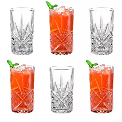 Buy Set Of 6 Crystal Clear Highball Glasses Tall Water Drinking Tumblers 370 ML • 10.99£