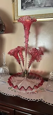 Buy Victorian Cranberry Glass Epergne • 150£