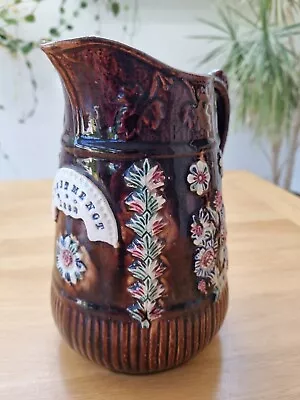 Buy Victorian Measham Bargeware Jug Pitcher  Forget Me Not    1893 Treacle Glaze  • 42£