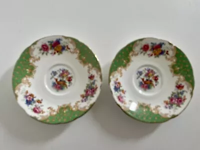 Buy 2 X Vintage Paragon Rockingham  Fine Bone China Green Saucers • 10£