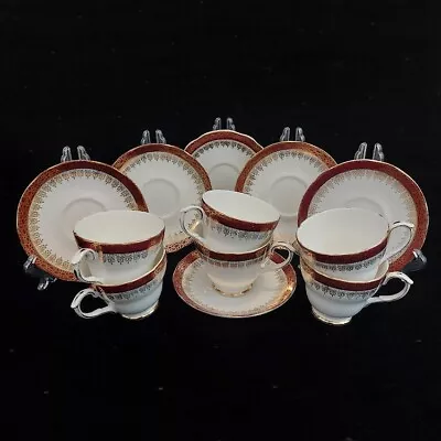 Buy Beautiful Vintage Duchess Winchester Burgundy Gold 12 Piece Tea Set 1960s • 13.99£