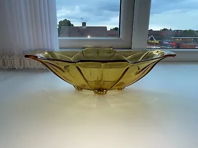 Buy Amber Glass Art Deco Bowl In Great Vintage Condition • 15£