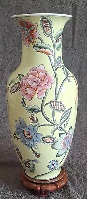 Buy Vintage Oriental Style Porcelain Vase With Turned Hardwood Stand • 30£