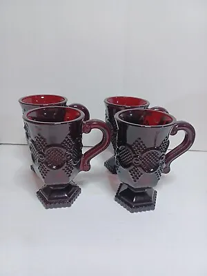 Buy Avon 1876 Cape Cod Collection Ruby Red Glassware Foot Pedestal Mugs Set Of 4  • 18.51£