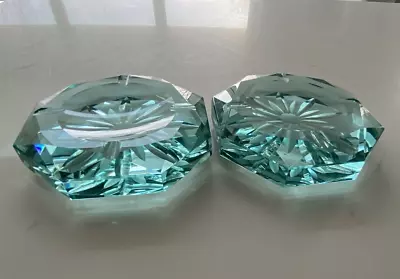 Buy A Vintage Czech Moser Hand Cut Facet Beryl Aquamarine Crystal Glass Ashtray #1B • 75£