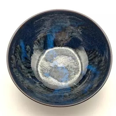 Buy Stunning Art Pottery Fine Terracotta Blue & Black Fruit Bowl Tenmoku? 18cm Dia • 24.95£