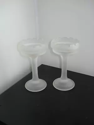Buy PARTYLITE 7 1/4  Tall Smokey/frosted White Glass Candlestick Holders**set Of 2** • 13.98£