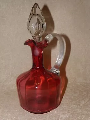Buy Vintage Cranberry Glass Liqueur Decanter Handle & Stopper Hand Blown Victorian • 18£