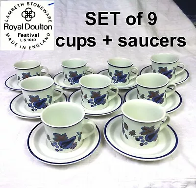 Buy Royal Doulton Festival LS1010 Lambeth Stoneware Cups Saucers {18 Pcs} ~ 9 SETS • 24.78£
