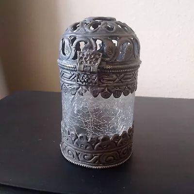 Buy Pewter And Crackled Glass Pot With Lid • 8£