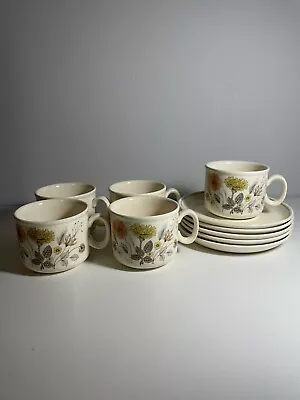 Buy Pottery J & G Meakin Trend - Hedgerow, Floral Cups And Saucers X5 • 20£