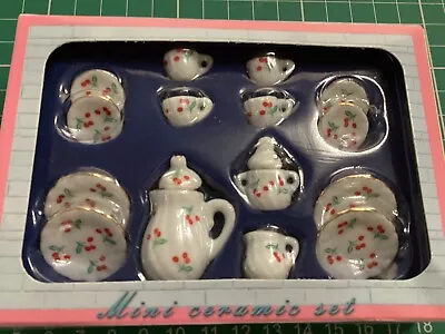 Buy 15pcs Dollhouse Miniature Porcelain/China Cherry Design Tablewear Tea/Coffee Set • 6.75£