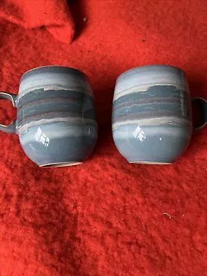 Buy Two Unused Denby Azure Coast Large Barrel  Mugs 10cm / 4” • 36£