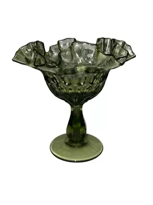 Buy Vintage Fenton Thumbprint Footed Compote Ruffled Edge Colonial Green Mid Century • 13.98£