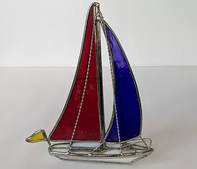 Buy Vintage Stained Glass Sail Boat Sculpture Figurine Ornament Sun Catcher 7in High • 24£
