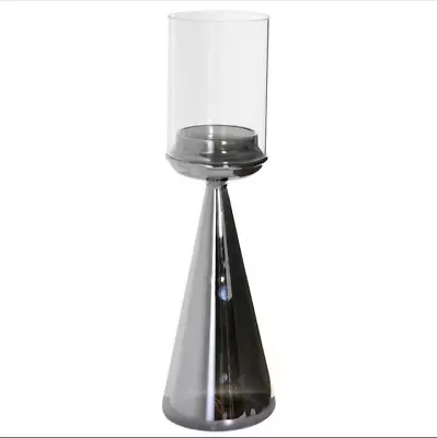 Buy Hurricane Candle Holder Tall Silver Cone Stem Glass For Pillar Church Candles • 22.95£