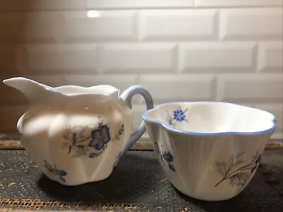 Buy SHELLEY ENGLAND “CHARM BLUE #13864” Pattern FLOWERS DEMITASSE CREAMER OPEN SUGAR • 14.99£