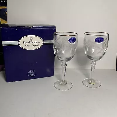 Buy Royal Doulton Finest Crystal Two 'Country Rose' Wine Glasses Boxed Very Good CH* • 24.99£